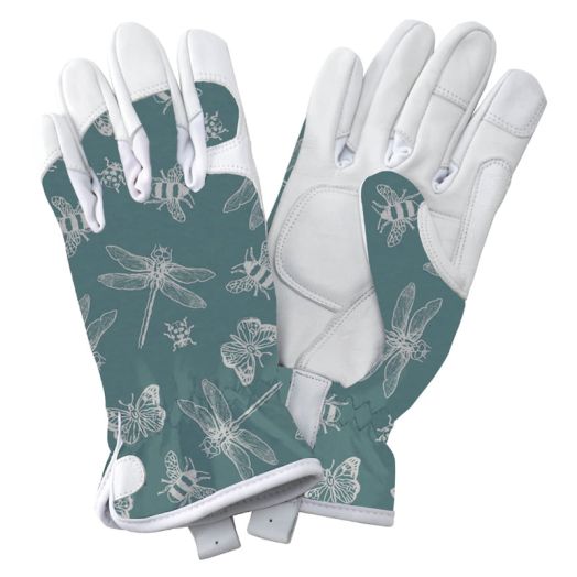Kent & Stowe Leather Women's gardening gloves - Flutter Bugs Teal