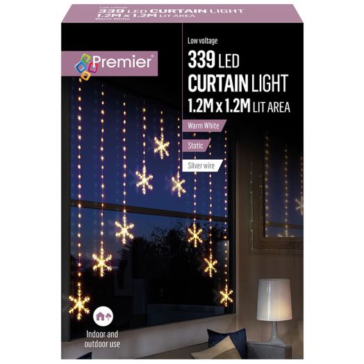 Premier Decorations Pin Wire Warm White LED V-Snowflake Curtain