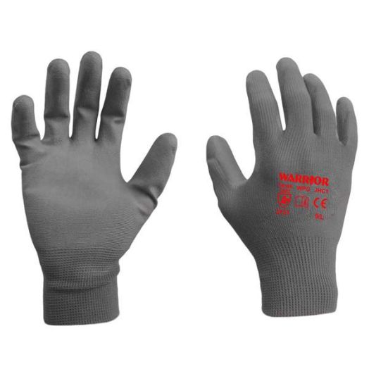 Warrior Grey PU Coated Waterproof Work Gloves
